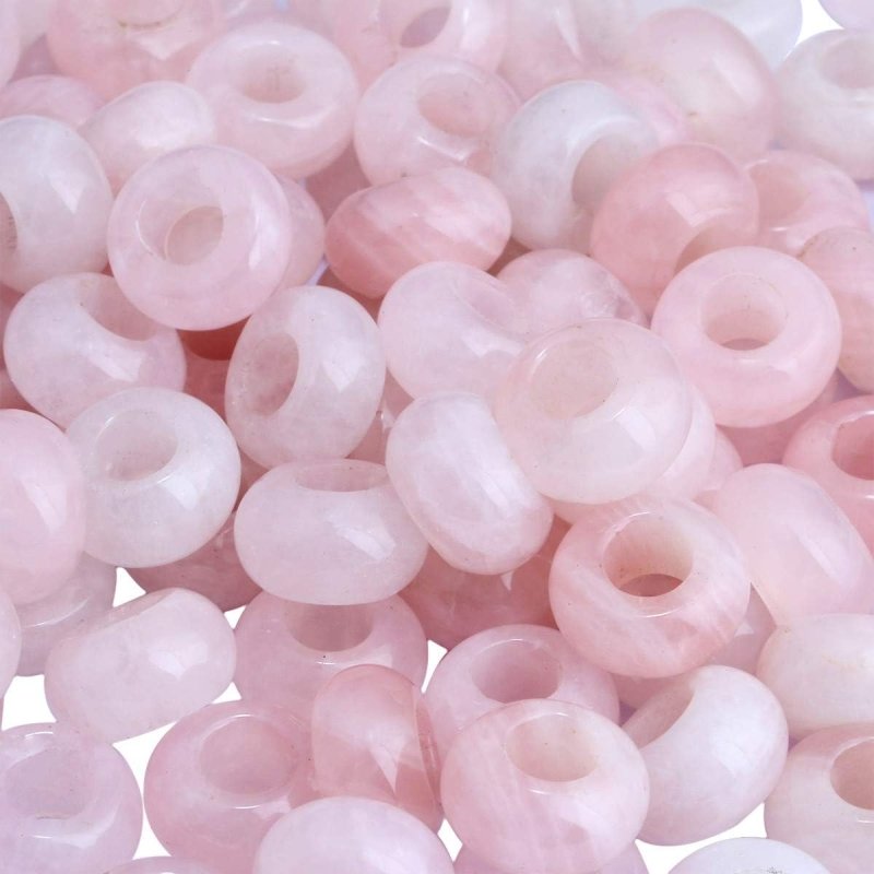 KYEYGWO Rose Quartz Large Hole Polished Stone Loose Beads for Jewelry Making, Rondelle Gemstone Beads for European Charm Bracelet, Pack of 20 - Beads - British D'sire