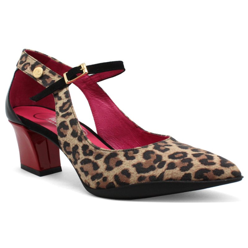La La - Leopard Red Dress shoe - Low Heel - British D'sire