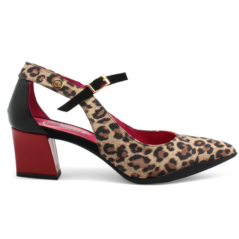 La La - Leopard Red Dress shoe - Low Heel - British D'sire Main image