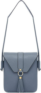 Ladies 100% Italian Real Soft Leather Crossbody Bag with Tassle in Denim Blue - Leather Handbag - British D'sire