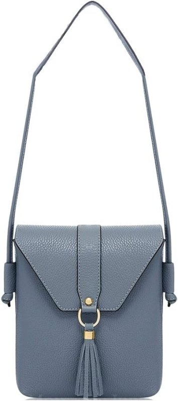 Ladies 100% Italian Real Soft Leather Crossbody Bag with Tassle in Denim Blue - Leather Handbag - British D'sire