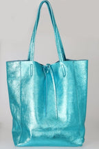 Ladies Soft Italian Real Leather Metallic Shopper Tote Bags Women Girls College Shoulder Handbags for Women - British D'sire