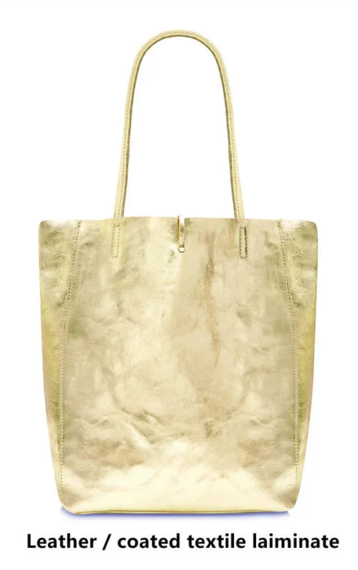 Ladies Soft Italian Real Leather Metallic Shopper Tote Bags Women Girls College Shoulder Handbags for Women - British D'sire
