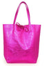 Ladies Soft Italian Real Leather Metallic Shopper Tote Bags Women Girls College Shoulder Handbags for Women - Leather Handbag - British D'sire