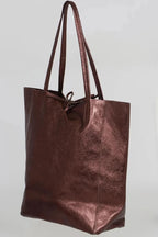 Ladies Soft Italian Real Leather Metallic Shopper Tote Bags Women Girls College Shoulder Handbags for Women - Leather Handbag - British D'sire