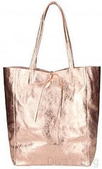 Ladies Soft Italian Real Leather Metallic Shopper Tote Bags Women Girls College Shoulder Handbags for Women - Leather Handbag - British D'sire