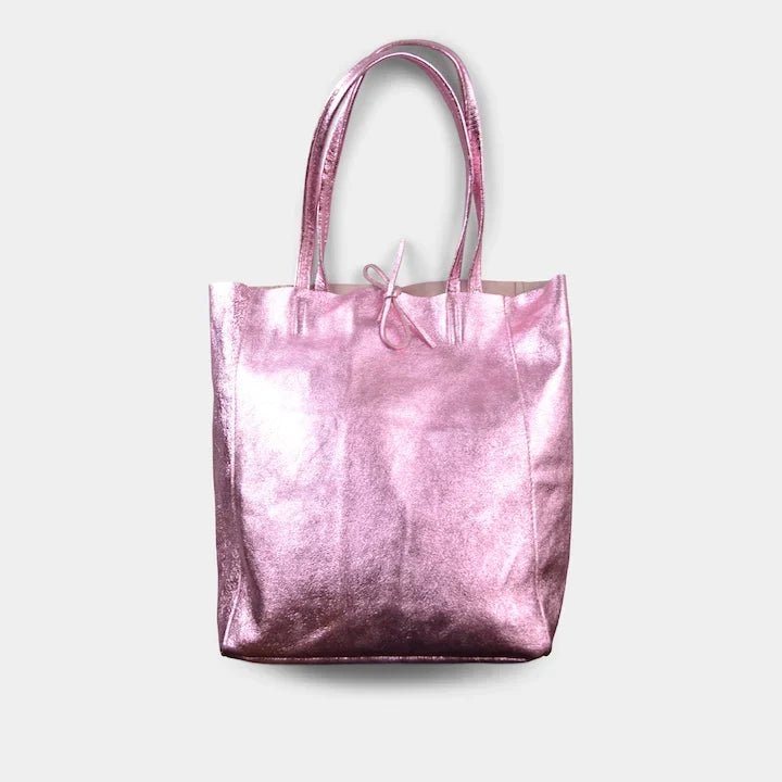 Ladies Soft Italian Real Leather Metallic Shopper Tote Bags Women Girls College Shoulder Handbags for Women - Leather Handbag - British D'sire