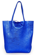Ladies Soft Italian Real Leather Metallic Shopper Tote Bags Women Girls College Shoulder Handbags for Women - Leather Handbag - British D'sire