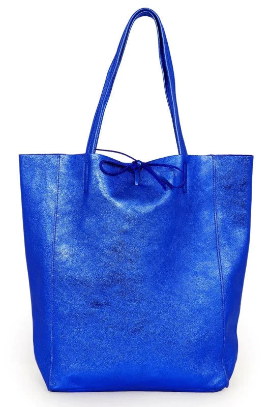Ladies Soft Italian Real Leather Metallic Shopper Tote Bags Women Girls College Shoulder Handbags for Women - Leather Handbag - British D'sire