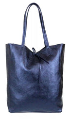 Ladies Soft Italian Real Leather Metallic Shopper Tote Bags Women Girls College Shoulder Handbags for Women - Leather Handbag - British D'sire