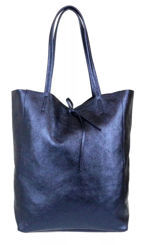 Ladies Soft Italian Real Leather Metallic Shopper Tote Bags Women Girls College Shoulder Handbags for Women - Leather Handbag - British D'sire