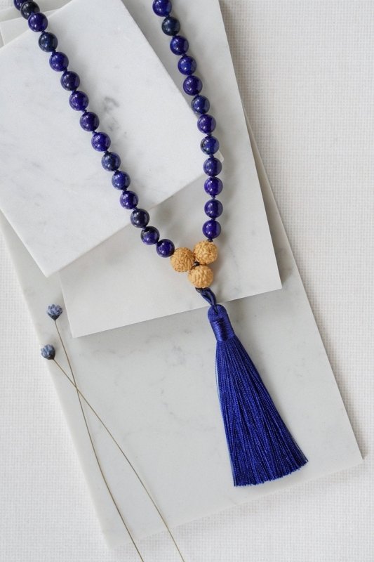 Lapis Lazuli 108 Mala Bead Prayer Necklace with Tassel - Necklaces - British D'sire