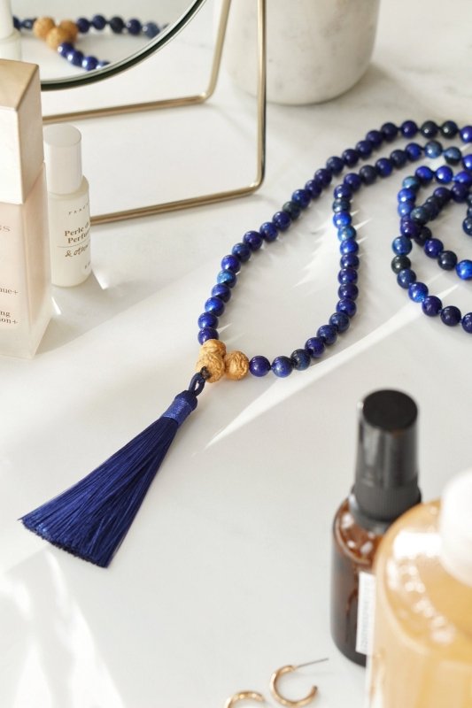 Lapis Lazuli 108 Mala Bead Prayer Necklace with Tassel - Necklaces - British D'sire