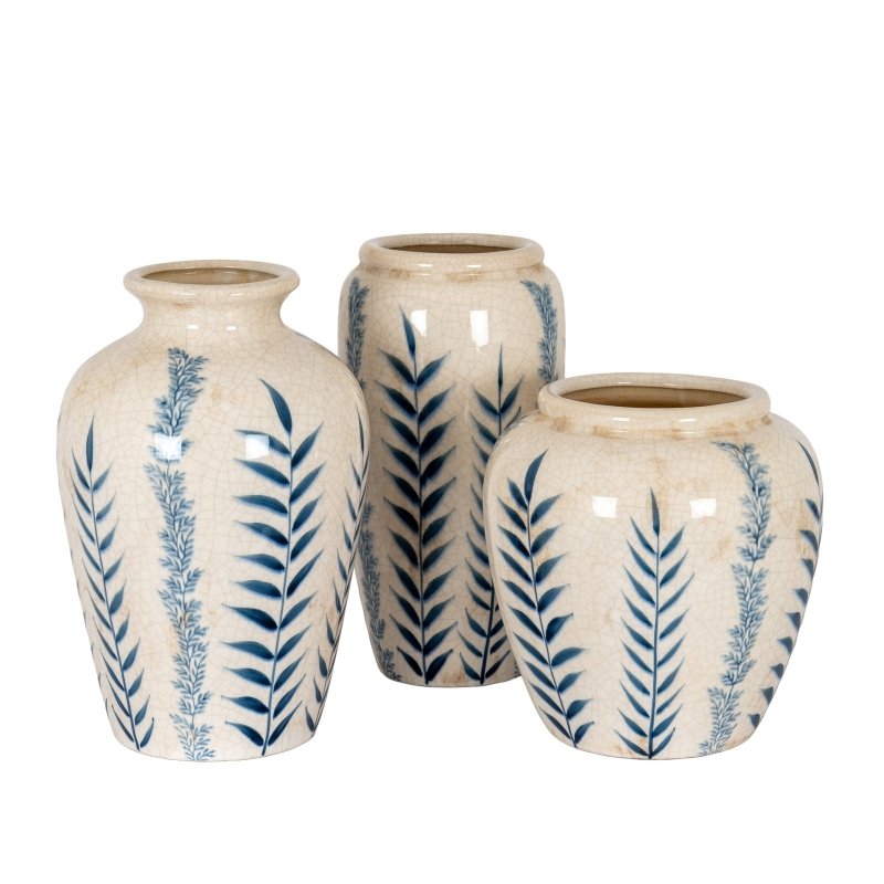 Large Blue Flora Tall Olpe Vase - Blue Ceramic Decorative Vase - Vases - British D'sire
