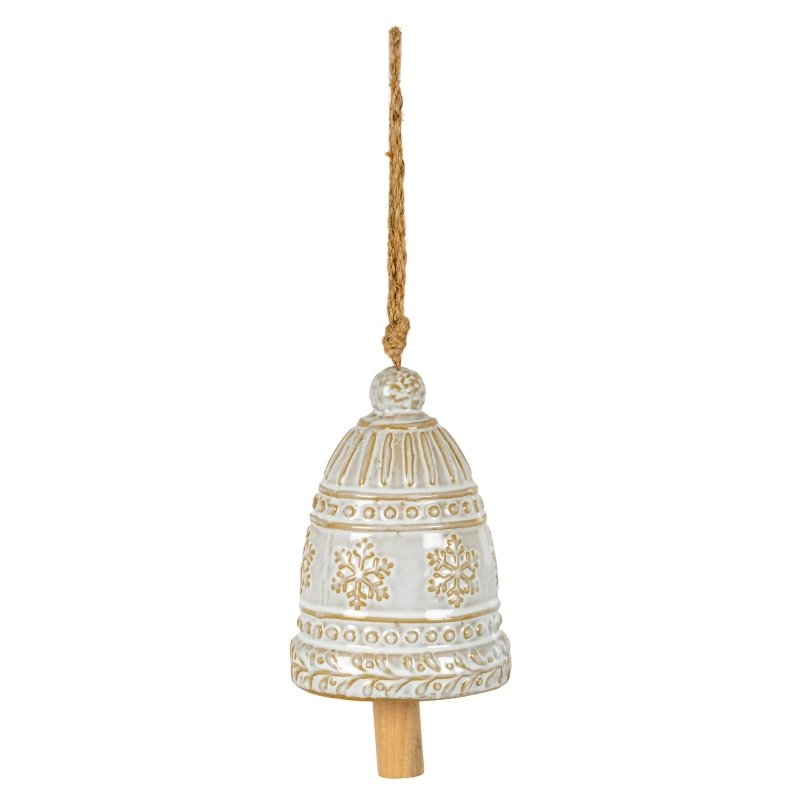 Large Ceramic Bell Tree Ornament With Snowflake Detail - Christmas Decor - British D'sire
