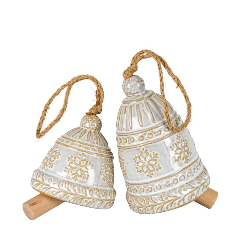 Large Ceramic Bell Tree Ornament With Snowflake Detail - Christmas Decor - British D'sire