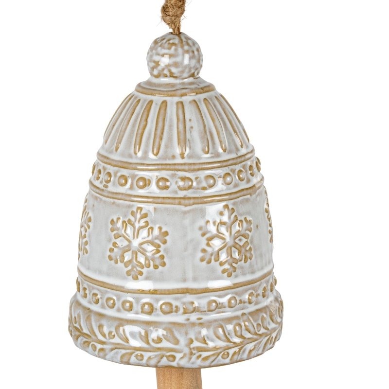 Large Ceramic Bell Tree Ornament With Snowflake Detail - Christmas Decor - British D'sire