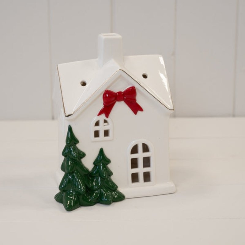 Large Christmas Home with Red Bow - Figurines - British D'sire