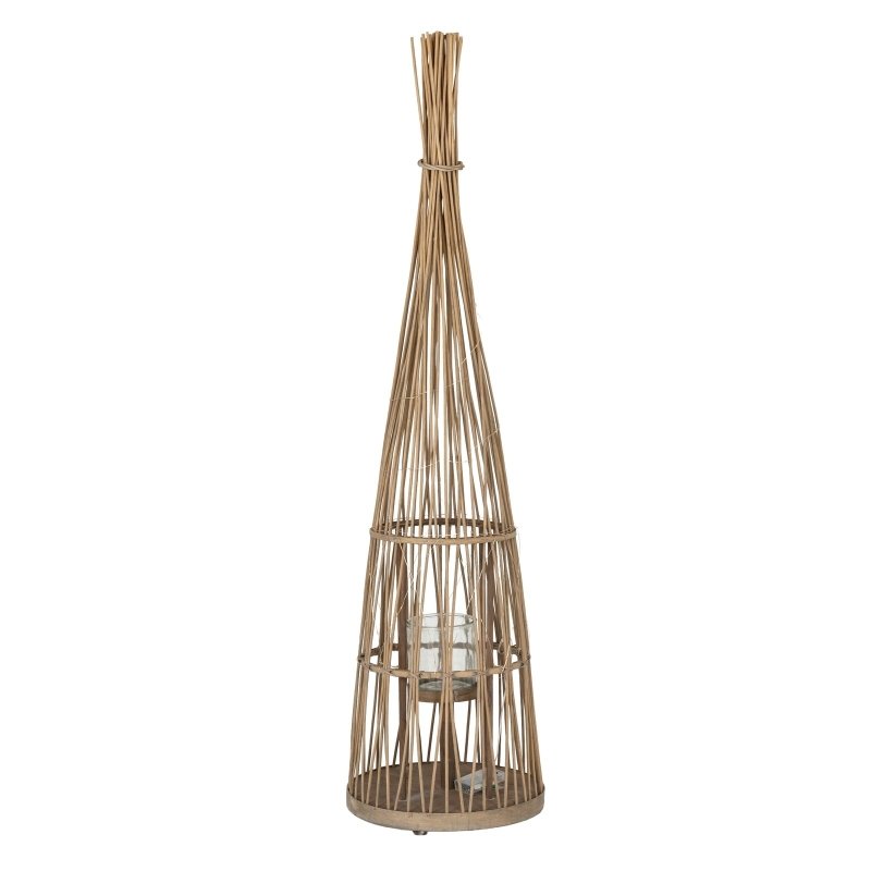 Large Conical Wicker Lantern With Glass Holder & LED Lights - Lanterns - British D'sire