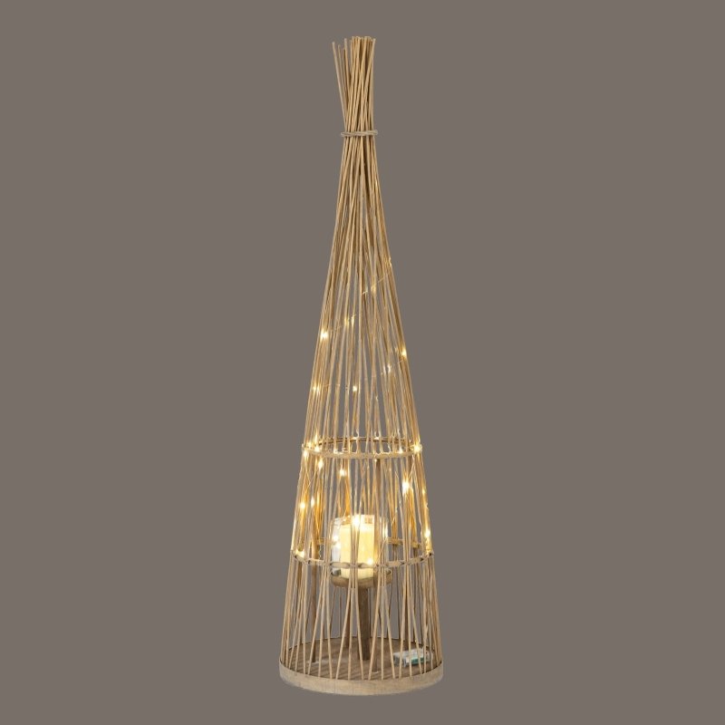 Large Conical Wicker Lantern With Glass Holder & LED Lights - Lanterns - British D'sire