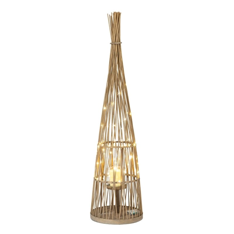 Large Conical Wicker Lantern With Glass Holder & LED Lights - Lanterns - British D'sire