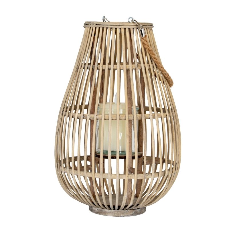 Large Ellipse Wicker Lantern With Glass Holder - Lanterns - British D'sire