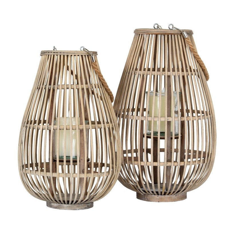 Large Ellipse Wicker Lantern With Glass Holder - Lanterns - British D'sire