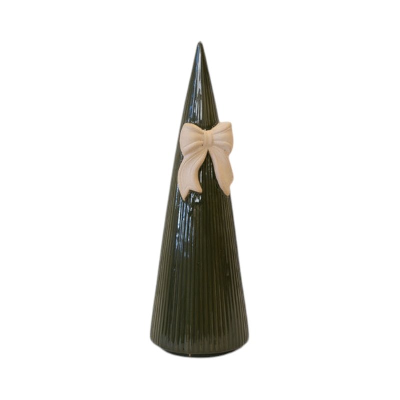 Large Forest Green Striped Tree with Bow Detail - Figurines - British D'sire Main image