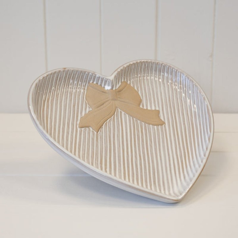 Large Heart Plate with Bow Detail - Trinket Dish - British D'sire