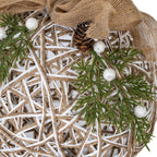 Large LED White Rattan Bauble With Branches And Ribbon - Christmas Decor - British D'sire
