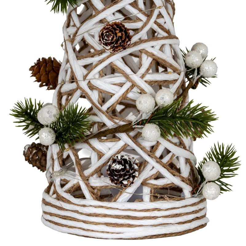 Large LED White Rattan Cone Tree With Winter Branches - Christmas Decor - British D'sire