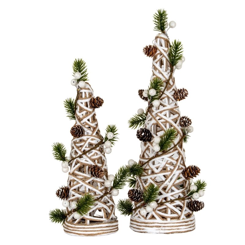Large LED White Rattan Cone Tree With Winter Branches - Christmas Decor - British D'sire