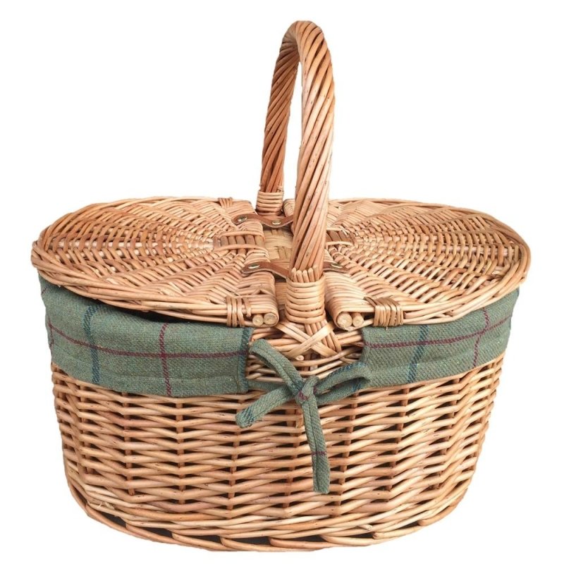Large Light Steamed Oval Butterfly Lidded Picnic Basket - Empty Picnic Baskets - British D'sire