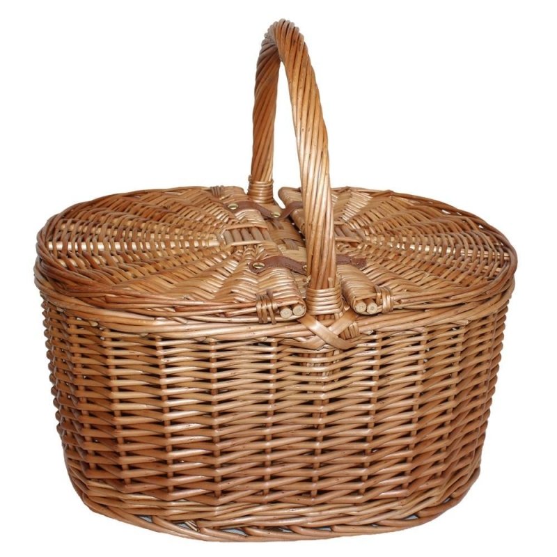 Large Light Steamed Oval Butterfly Lidded Picnic Basket - Empty Picnic Baskets - British D'sire