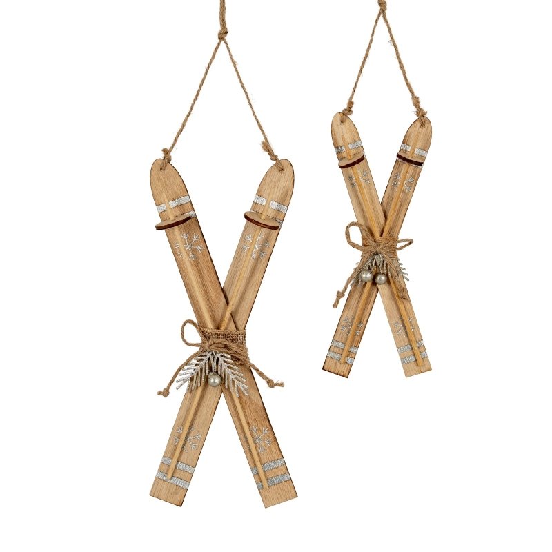Large Natural Rustic Crossed Skis - Christmas Decor - British D'sire