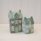 Large Nordic Green Ceramic Tealight Holder House - Christmas Decor - British D'sire