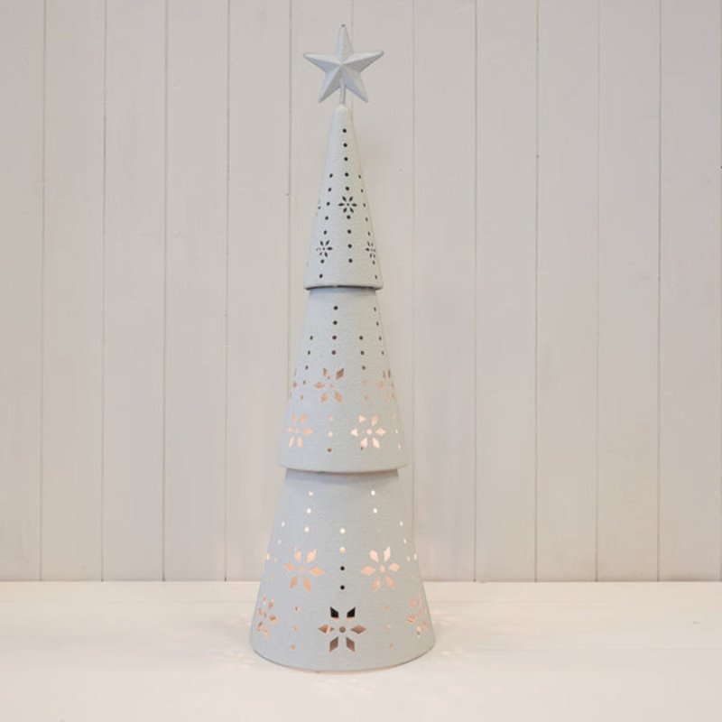 Large Off White Cutout Metal LED Christmas Tree 70cm - Christmas Decor - British D'sire