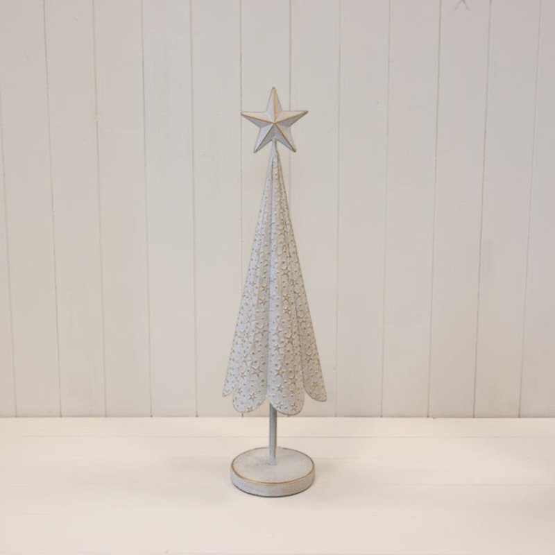 Large Off White Tree with Brushed Gold Stars 71cm - Christmas Decor - British D'sire