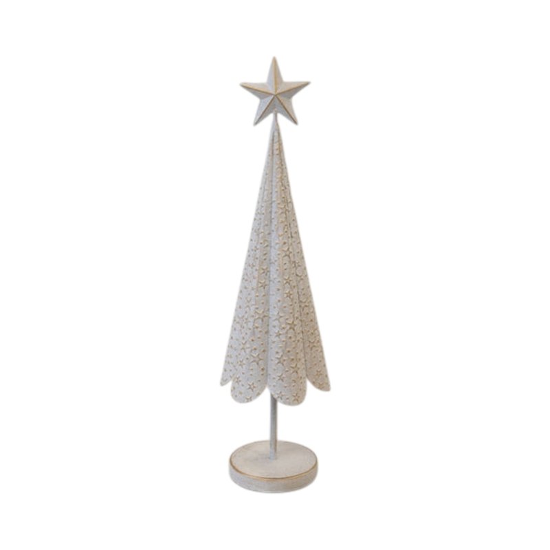 Large Off White Tree with Brushed Gold Stars 71cm - Christmas Decor - British D'sire