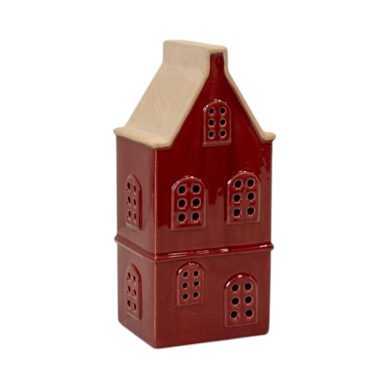 Large Red Ceramic LED Townhouse with Sand Roof. 6 Hour Timer - Home Decor - British D'sire Main image