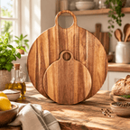 Large Round Acacia Serving Board With Handle - Felt Placemats & Coasters - British D'sire
