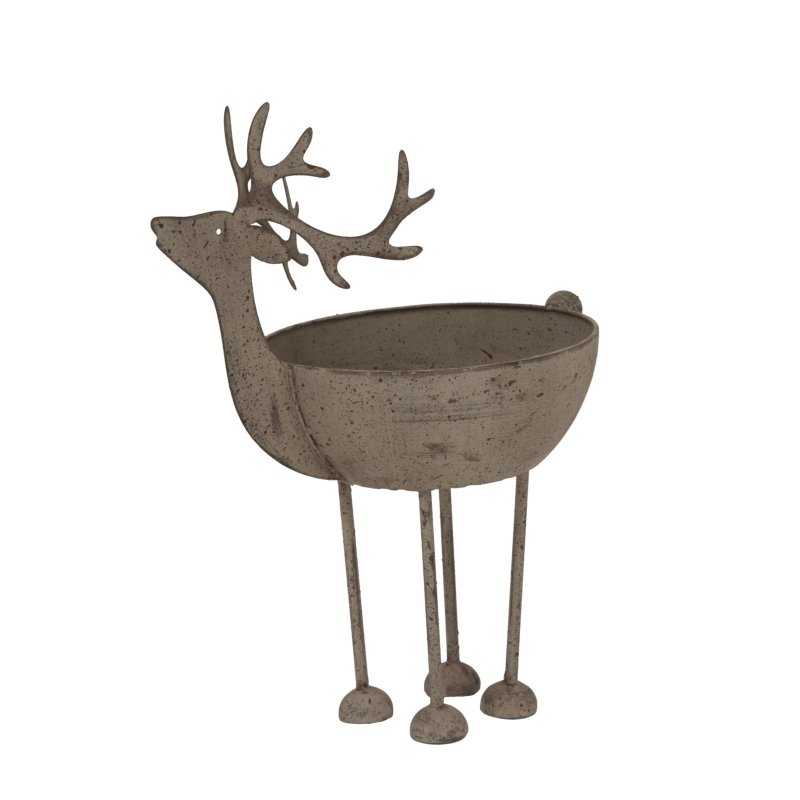 Large Rustic Metal Reindeer Bowl - Christmas Decor - British D'sire