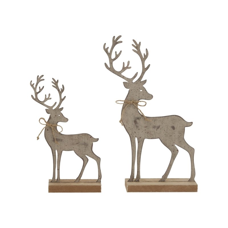 Large Rustic Metal Reindeer On Wood Stand - Christmas Decor - British D'sire