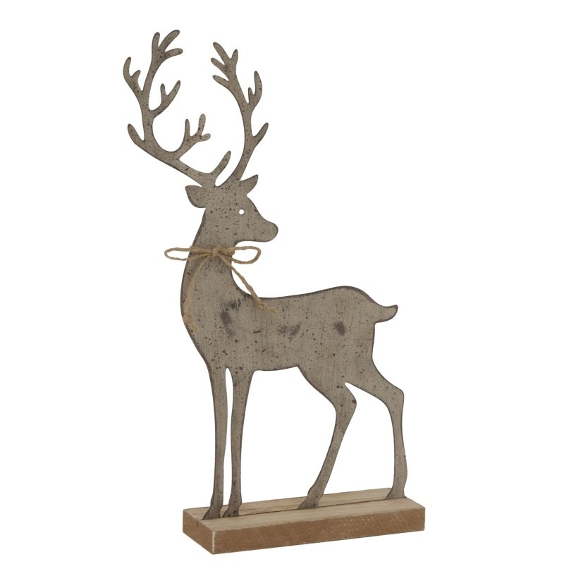 Large Rustic Metal Reindeer On Wood Stand - Christmas Decor - British D'sire