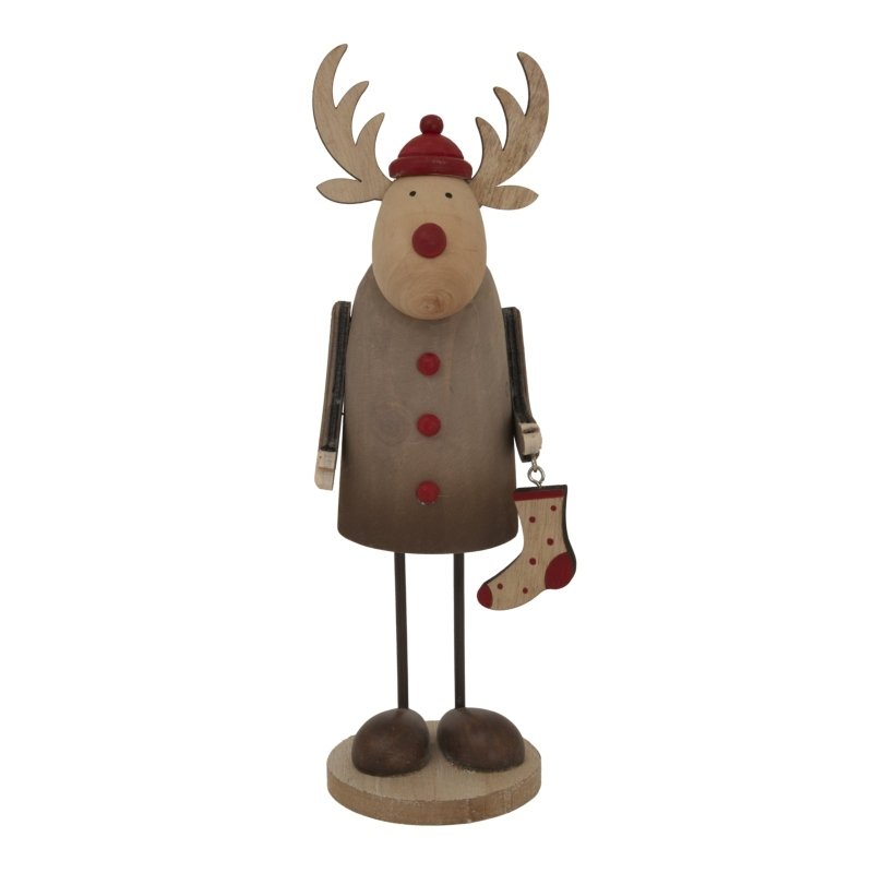 Large Rustic Rudolf With Stocking Decoration - Christmas Decor - British D'sire