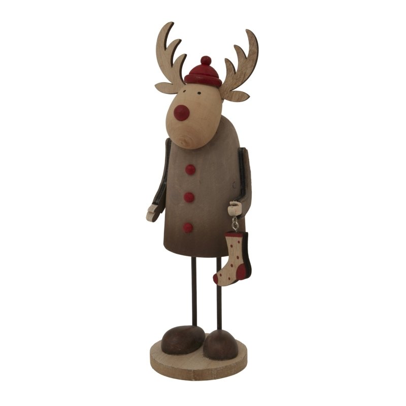 Large Rustic Rudolf With Stocking Decoration - Christmas Decor - British D'sire