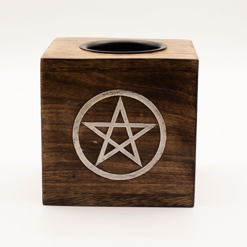 Large Square Mango Wood Oil Burner- Pentagon - Cool Designs Oil Burners - British D'sire