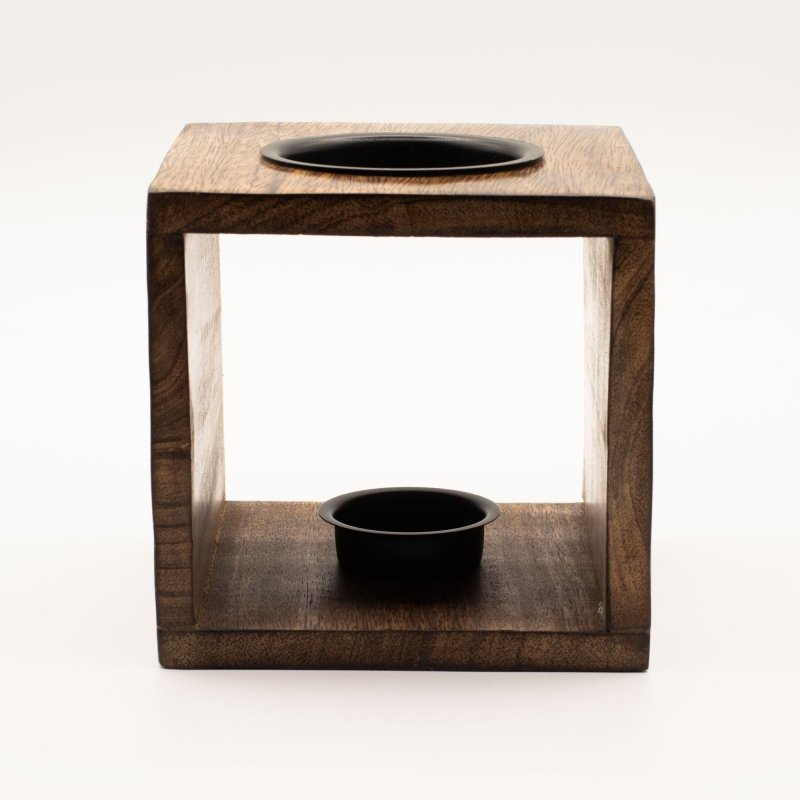 Large Square Mango Wood Oil Burner- Pentagon - Cool Designs Oil Burners - British D'sire