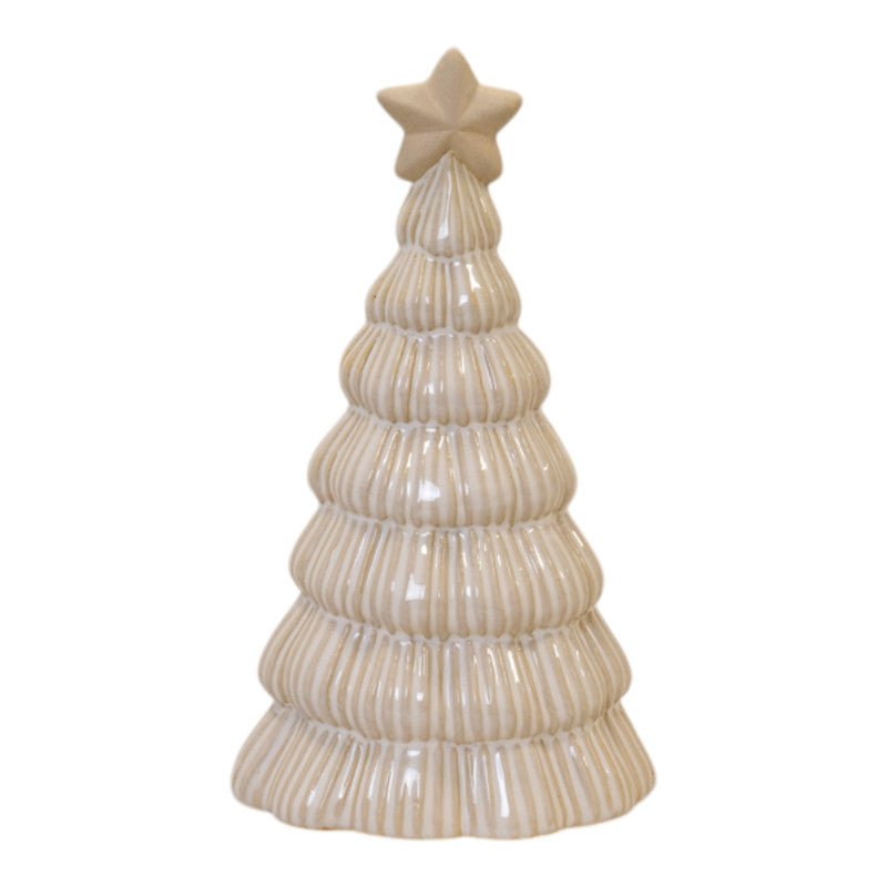 Large Stone Glazed Ribbed Christmas Tree with Star Topper - Christmas Decor - British D'sire