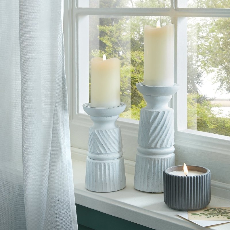 Large White Carved Candle Holder - Candle Holders - British D'sire